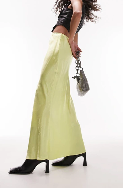Shop Topshop Bias Cut Satin Maxi Skirt In Yellow