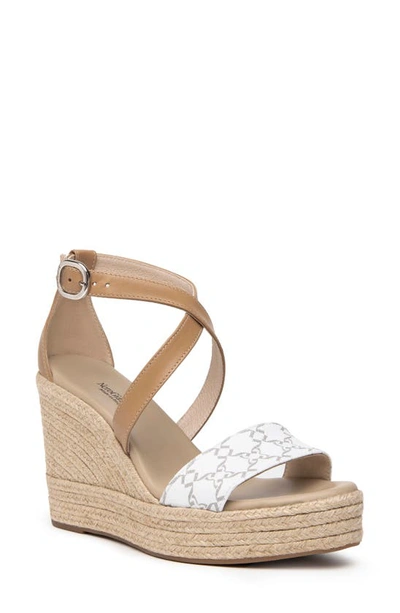 Shop Nerogiardini Logo Espadrille Wedge Sandal In Natural/ White