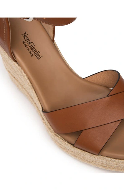 Shop Nerogiardini Ankle Strap Espadrille Wedge Sandal In Cognac