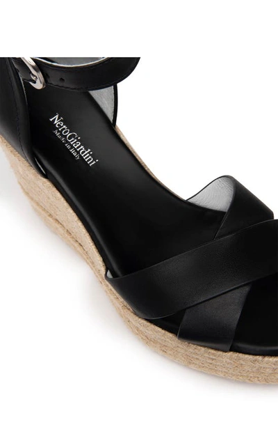 Shop Nerogiardini Ankle Strap Espadrille Wedge Sandal In Black