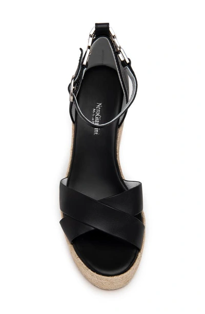 Shop Nerogiardini Ankle Strap Espadrille Wedge Sandal In Black