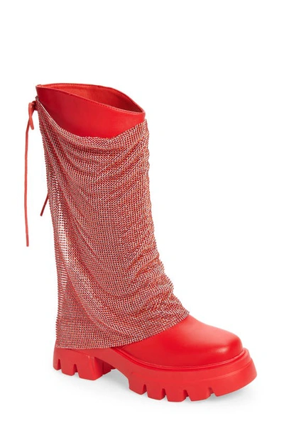Shop Azalea Wang Bloomfield Crystal Chainmail Boot In Red