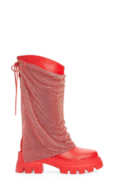 Shop Azalea Wang Bloomfield Crystal Chainmail Boot In Red