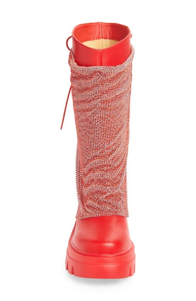 Shop Azalea Wang Bloomfield Crystal Chainmail Boot In Red