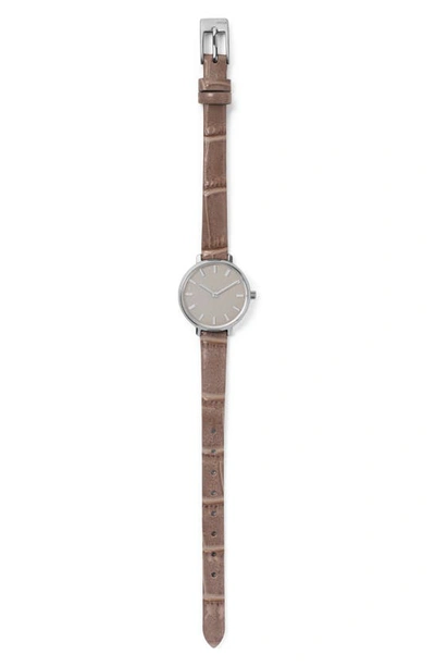 Shop Breda Beverly Croc Embossed Leather Strap Watch, 25mm In Silver/ Taupe