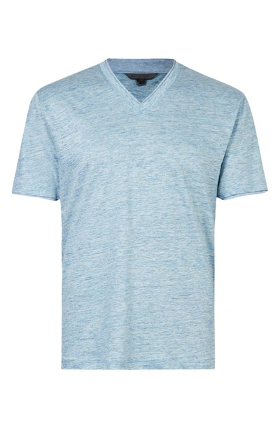 Shop John Varvatos Regular Fit V-neck Short Sleeve Linen T-shirt In Pacific Blue