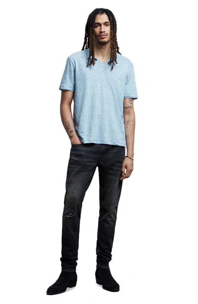 Shop John Varvatos Regular Fit V-neck Short Sleeve Linen T-shirt In Pacific Blue