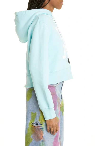 Shop Palm Angels I Love Pa Crop Graphic Hoodie In Light Blue Multicolor