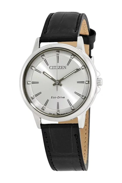 Shop Citizen Black Croco Embossed Leather Strap Watch, 37mm