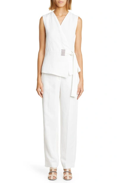 Shop Fabiana Filippi Linen Blend Bermuda Shorts In Bianco