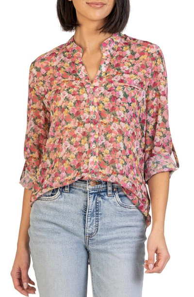 Shop Swat Fame Jasmine Chiffon Button-up Shirt In Larochelle-olive/ Pink
