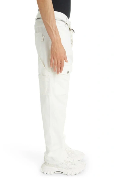 Shop Balmain Straight Leg Zip Detail Denim Cargo Pants In White