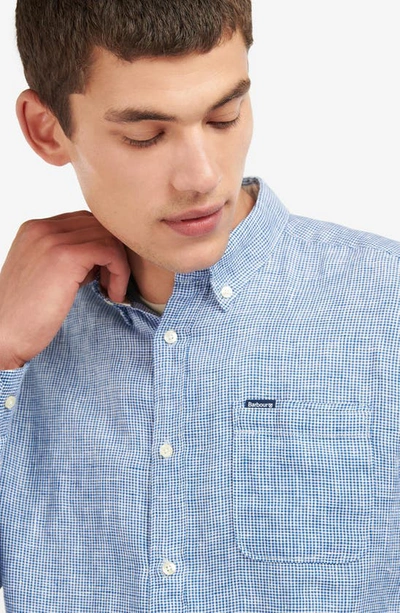 Shop Barbour Linton Tailored Fit Check Linen Button-down Shirt In Navy