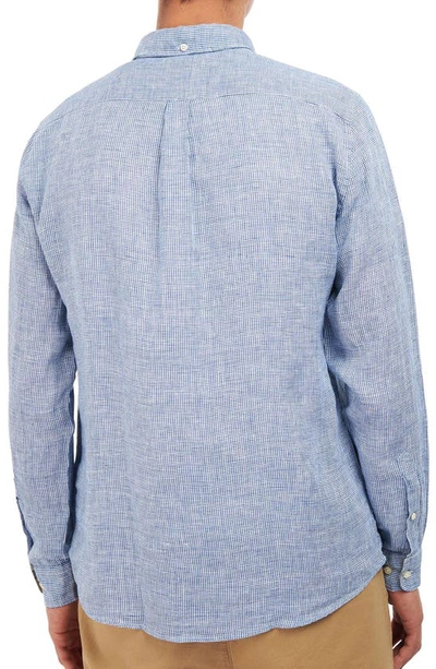 Barbour Linton Tailored Fit Check Linen Button-down Shirt In Navy