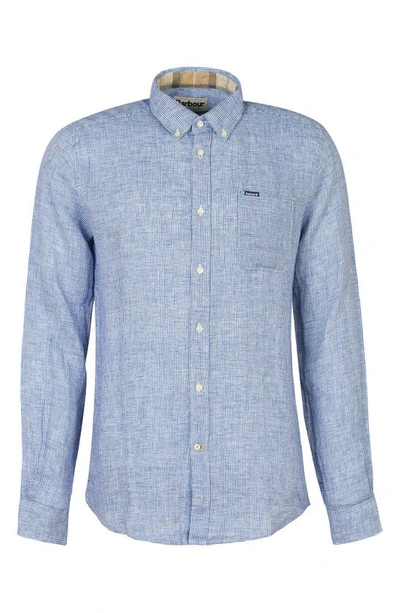 Barbour Linton Tailored Fit Check Linen Button-down Shirt In Navy