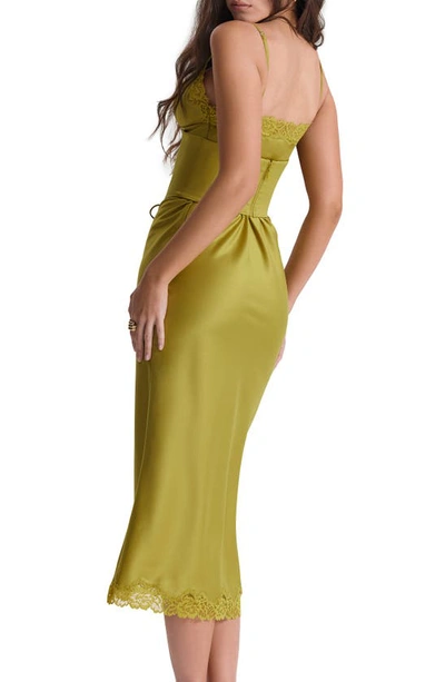 House Of Cb Corset Satin Slipdress In Canary Green