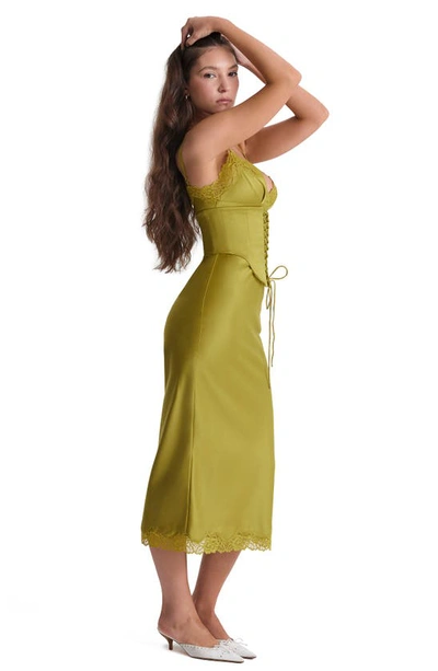 House Of Cb Corset Satin Slipdress In Canary Green