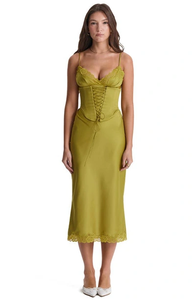 House Of Cb Corset Satin Slipdress In Canary Green