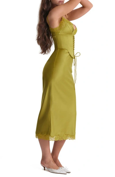 House Of Cb Corset Satin Slipdress In Canary Green