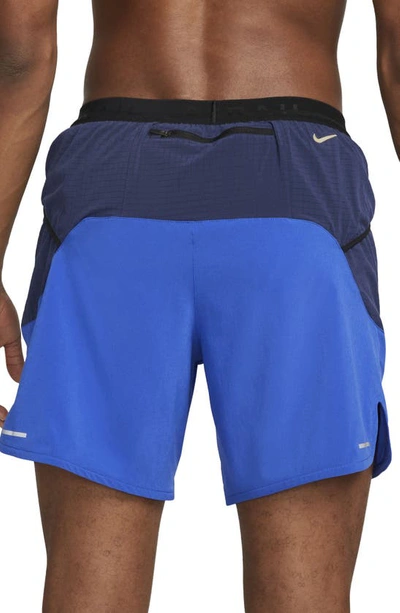 Shop Nike Dri-fit Trail Running Shorts In Hyper Royal/ Navy/ Citron