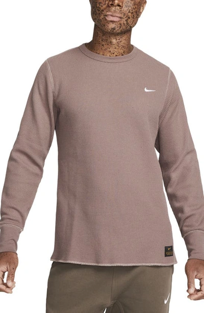 Shop Nike Heavyweight Waffle Knit Top In Plum/ Taupe/ White