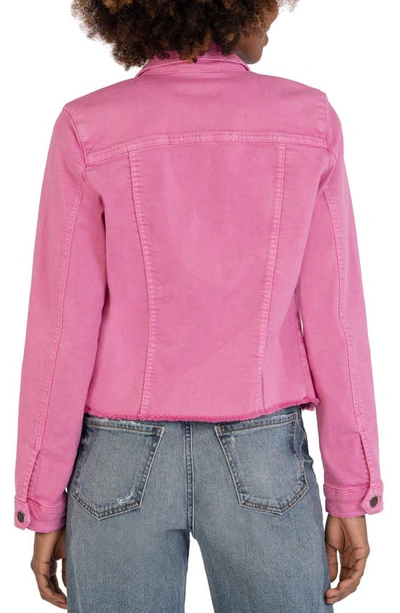 Shop Kut From The Kloth Kara Fray Hem Cotton Blend Trucker Jacket In Rosy Pink