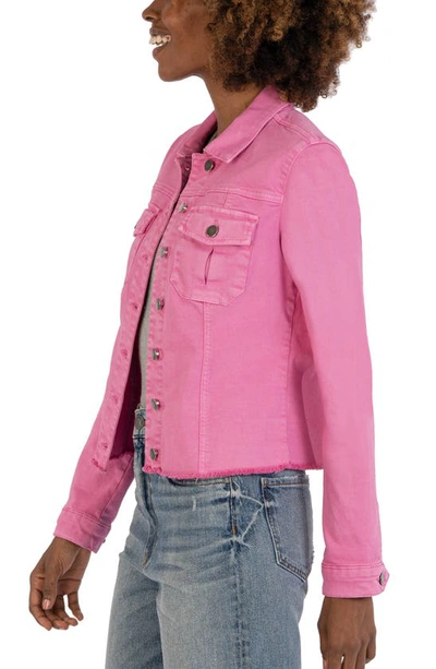 Shop Kut From The Kloth Kara Fray Hem Cotton Blend Trucker Jacket In Rosy Pink