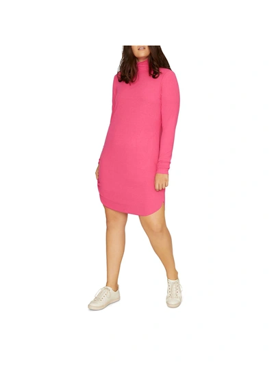 Shop Sanctuary Plus Womens Ribbed Mock Neck Casual Dress In Pink