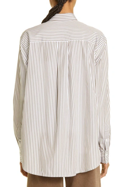 Shop Totême Signature Stripe Organic Cotton Button-up Shirt In Dark Taupe Stripe