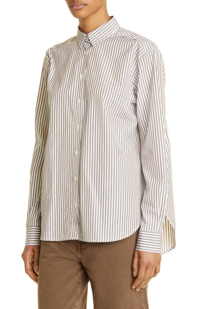 Shop Totême Signature Stripe Organic Cotton Button-up Shirt In Dark Taupe Stripe
