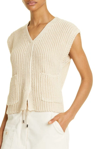Shop Totême Linen & Cotton Sweater Vest In Ecru