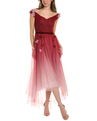 Shop Marchesa Notte Off-the-shoulder Midi Dress In Pink