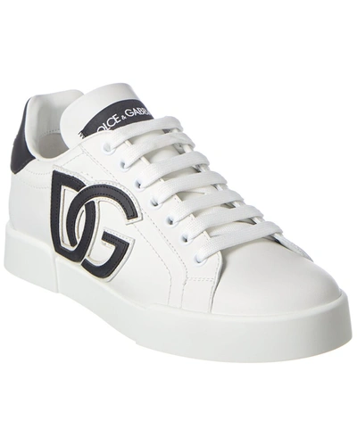 Shop Dolce & Gabbana Portofino Dg Logo Leather Sneaker In White