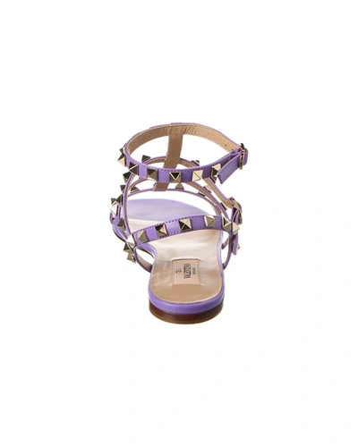Shop Valentino Rockstud Caged Leather Ankle Strap Sandal In Purple