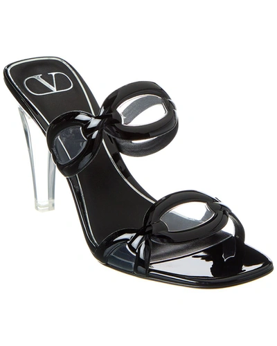 Shop Valentino 100 Patent & Vinyl Sandal In Black