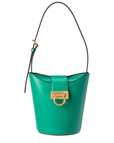 Shop Ferragamo Trifolio Small Leather Bucket Bag In Green