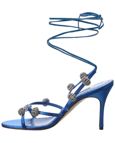 Shop Manolo Blahnik Elsaka 90 Satin Sandal In Blue