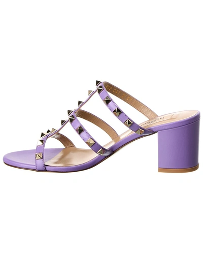 Shop Valentino Rockstud Caged 60 Leather Sandal In Purple