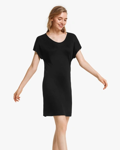 Shop Lilysilk Women's T-shirt Style Silk-knit Sleep Dress In Black