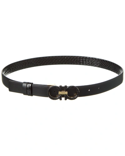 Shop Ferragamo Gancini Adjustable Snakeskin Belt In Black