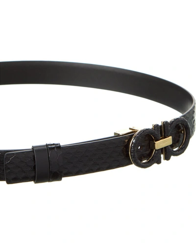 Shop Ferragamo Gancini Adjustable Snakeskin Belt In Black