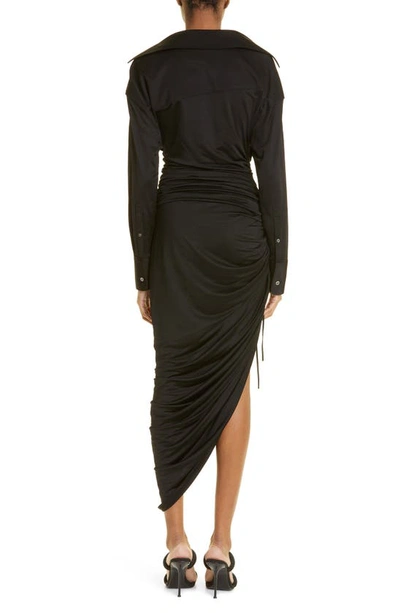 Shop Alexander Wang Asymmetric Long Sleeve Ruched Jersey Dress In Black