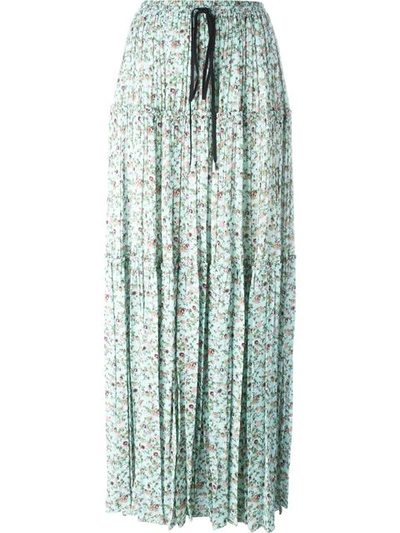 Chloé Tiered Floral-print Crepe De Chine Maxi Skirt In Turquiose