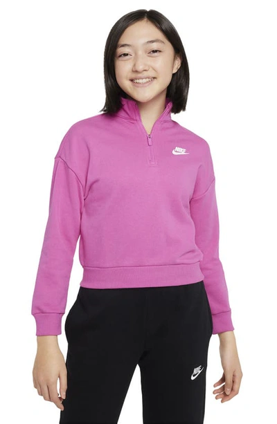 Shop Nike Kids' Club Fleece Half Zip Sweatshirt In Active Fuchsia/ White