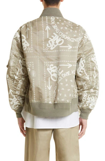 Shop Sacai Eric Haze Bandana Print Nylon Twill Bomber Jacket In Light Khaki