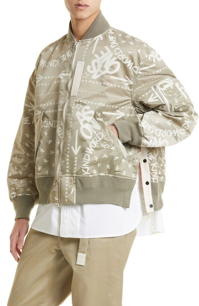 Shop Sacai Eric Haze Bandana Print Nylon Twill Bomber Jacket In Light Khaki