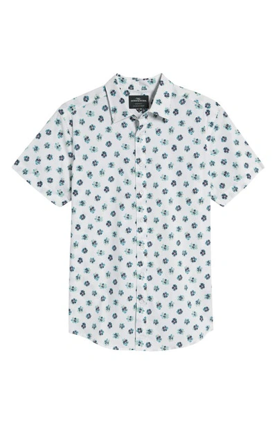 Shop Rodd & Gunn Cobden Grove Sport Fit Floral Short Sleeve Cotton Button-up Shirt In Aqua