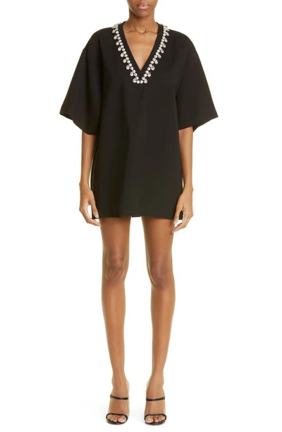 Shop Area Crystal V-neck Ponte Knit T-shirt Minidress In Black