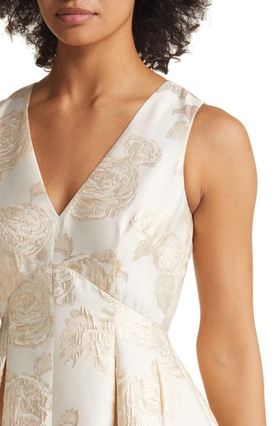 Shop Eliza J Floral Jacquard Metallic Fit & Flare Dress In Champagne