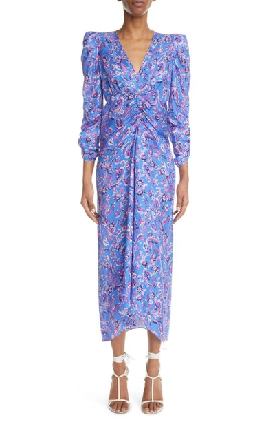 Shop Isabel Marant Albini Paisley Ruched Dress In Blue